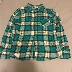Girls XL Merona Teal and Cream Plaid Shirt